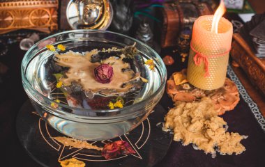 Balmumu döküm, Wicca veya Pagan büyüsü, cadı ritüeli, mistik geçmiş, aşk büyüsü, ezoterik konsept