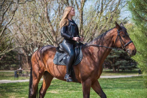 Primavera Estação Verão Conceito Passatempo Predileto Mulher Com Cavalo Uma — Fotografia de Stock