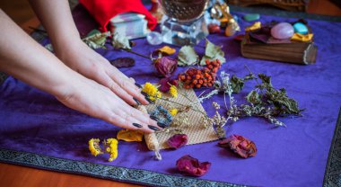 Candle magic. Wax handmade candles, esoteric and occultism concept