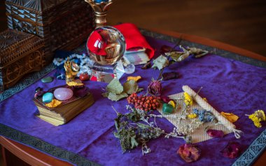 Candle magic. Wax handmade candles, esoteric and occultism concept