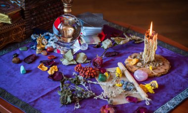 Candle magic. Wax handmade candles, esoteric and occultism concept