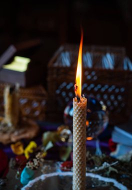Candle magic. Wax handmade candles, esoteric and occultism concept