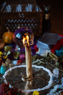 Candle magic. Wax handmade candles, esoteric and occultism concept