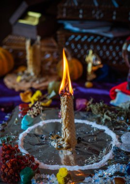 Candle magic. Wax handmade candles, esoteric and occultism concept