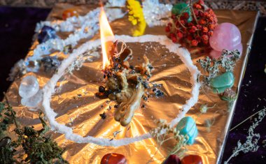 Candle magic. Wax handmade candles, esoteric and occultism concept