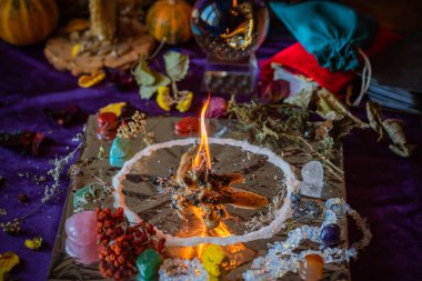 Candle magic. Wax handmade candles, esoteric and occultism concept