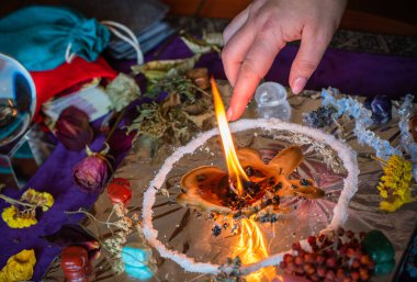 Candle magic. Wax handmade candles, esoteric and occultism concept