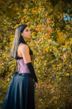 Cadı kostümü, sihirli konsept, parti veya karnaval için illüstrasyon, mistik moda tarzı