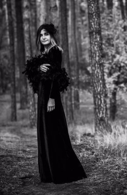 Cadı kostümü, sihirli konsept, parti veya karnaval için illüstrasyon, mistik moda tarzı