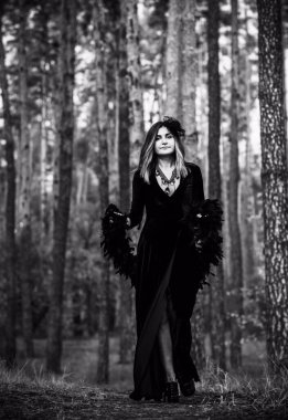 Cadı kostümü, sihirli konsept, parti veya karnaval için illüstrasyon, mistik moda tarzı