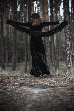 Cadı kostümü, sihirli konsept, parti veya karnaval için illüstrasyon, mistik moda tarzı