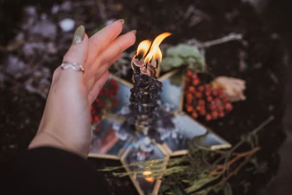 Magia Velas Paganismo Objectos Bruxas Conceito Adivinhação Wicca Esoterismo — Fotografia de Stock