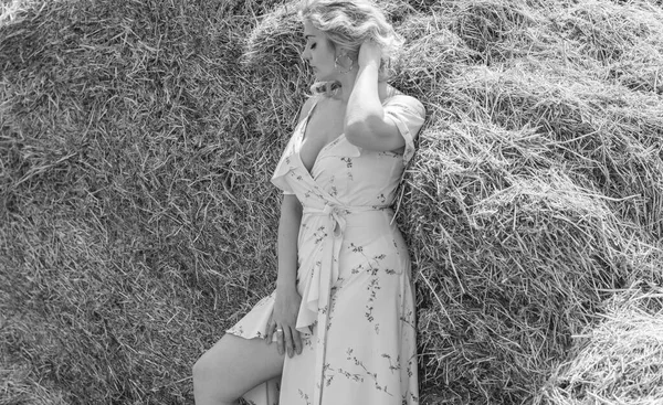 Country Vintage Mix Style Size Woman Soft Cotton Light Dress — Stock Photo, Image