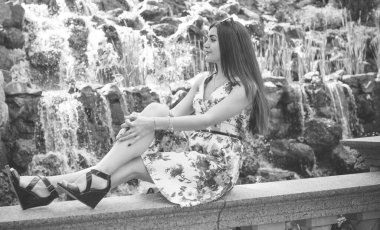 Hispanic pretty young woman rest at summer time. Latina Woman relax at nature and enjoy the life