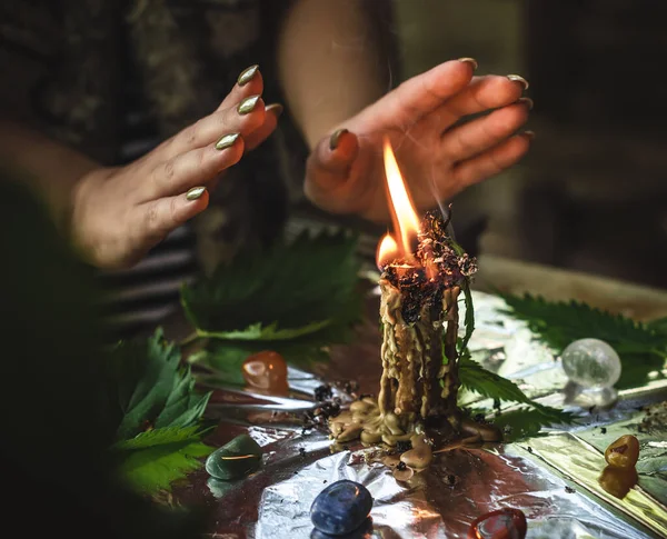 Magia Natureza Wicca Vela Para Limpar Aura Rituais Mágicos Fundição — Fotografia de Stock