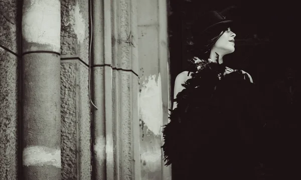 Gotische Dame Een Luxe Glamoureuze Retro Look Voor Halloween Mooie — Stockfoto
