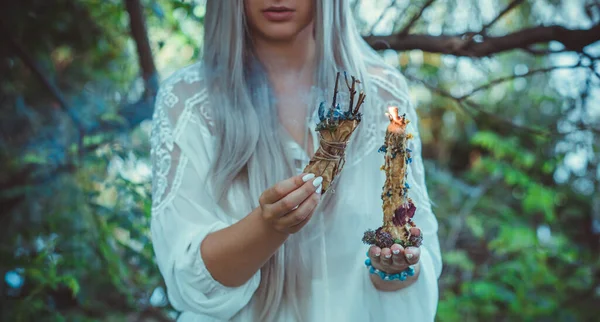 Magic Candles Magical Attributes Herbs Flowers Slavic Wicca Rituals Esoteric — Foto de Stock
