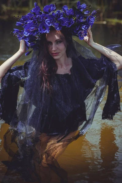 Black Bride Water Slavic Rituals Pagan Magic Scene Old Magic — Stok fotoğraf