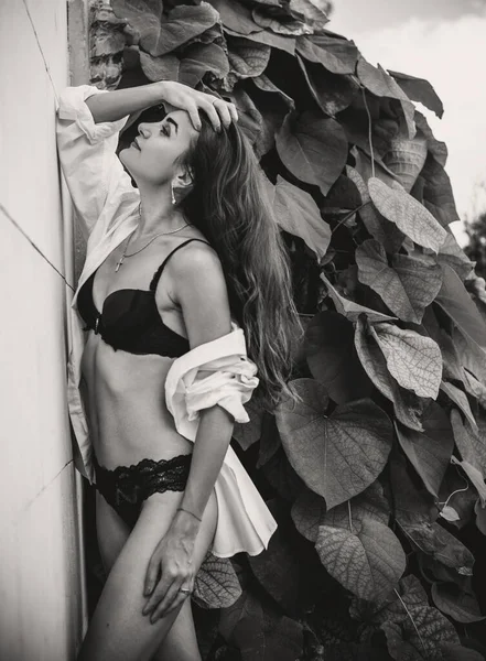 Vacker Sexig Modern Latinamerikansk Flicka Underkläder Och Kläder Vacker Figur — Stockfoto