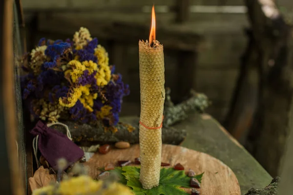 Ritual Mágico Com Uma Vela Conceito Paganismo Wicca Magia Eslava — Fotografia de Stock