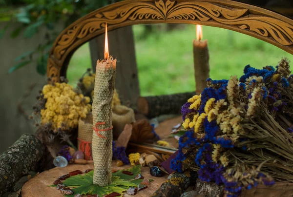 Ritual Mágico Con Una Vela Concepto Paganismo Wicca Magia Eslava — Foto de Stock
