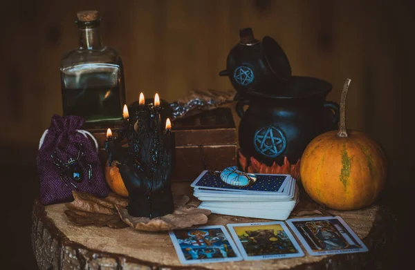 Concept Tarot Cards Predictions Halloween Other Old European Celebrate Europe — Stock Photo, Image