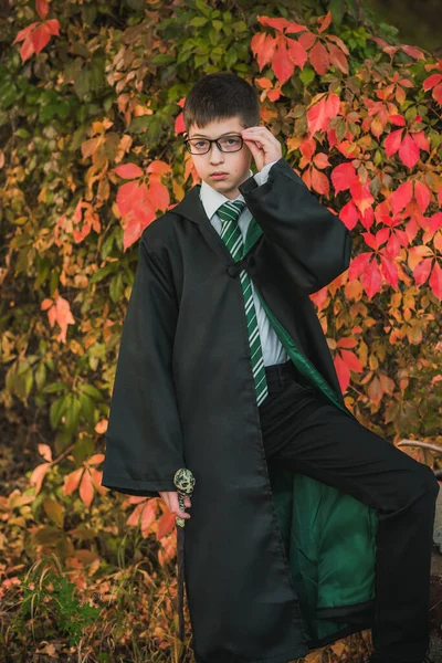 Halloween Party Ideas People Outfit Boy School Wizards Magic — Stock Photo, Image