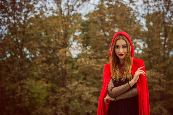 Concept Halloween Beau Simple Costume Petite Capuche Rouge Mystérieuse Silhouette — Photo