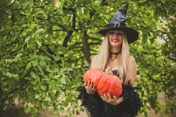 Halloween Tijd Grootte Mooie Heks Vieren Kostuum Ideeën Voor Feest — Stockfoto