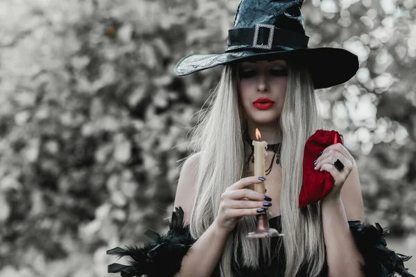 Halloween Tijd Grootte Mooie Heks Vieren Kostuum Ideeën Voor Feest — Stockfoto