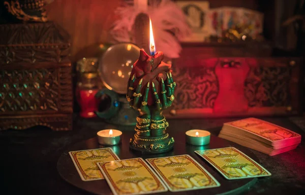 Tarot card close up, attributes for witch, magic for love, health, luck. Europe, Ukraine. Kiev November 19 : Illustrative Editorial