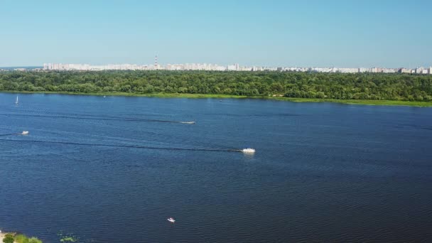 Вид Воздуха Днепр Парусники Нем Летняя Водная Активность Реке — стоковое видео