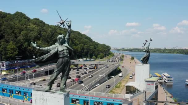 Ponte Metro Através Rio Dnieper Kiev — Vídeo de Stock