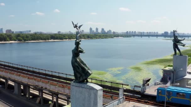 Puente Metro Sobre Río Dniéper Kiev — Vídeos de Stock