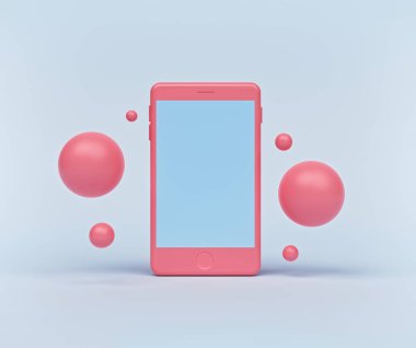 Soyut şekillerle izole edilmiş minimum akıllı telefon. Pastel renkler. 3d oluşturma