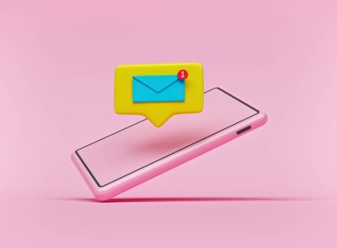 Yeni e- posta bildirim simgesi. Minimum tasarım. 3d oluşturma