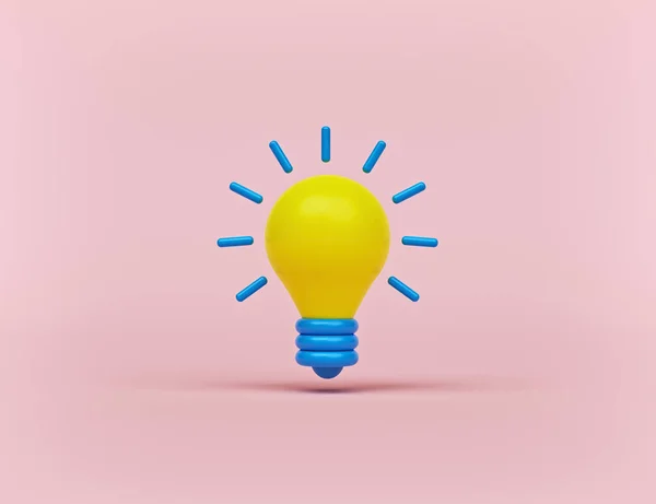 karikatür stili minimum ampul simgesi, pastel pembe arkaplanda izole edilmiş sembol. Fikir kavramı, Çözüm. 3d oluşturma