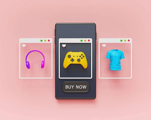 Akıllı telefondan online alışveriş. Modern Mobil Uygulama Arayüzü. asgari simgeler. 3d oluşturma