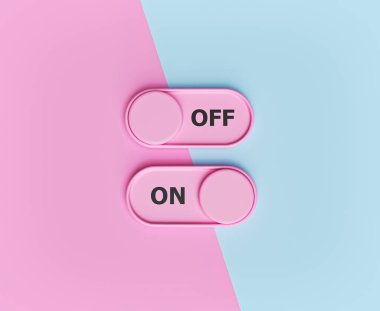 On and Off toggle switch buttons on pastel abstract background. minimal design. 3d rendering clipart