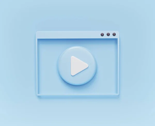 Мінімальне Вікно Програвача Кнопкою Відтворення Пастельному Синьому Фоні Візуалізація — стокове фото