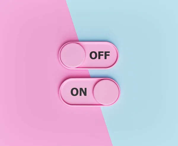 パステルの抽象的な背景にオンとオフトグルスイッチボタン 最小限のデザイン 3Dレンダリング ストック写真