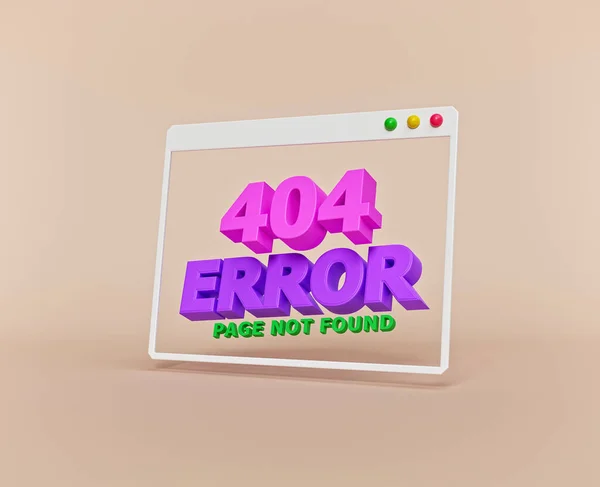 404エラーページのコンピュータウィンドウ ウェブサイトの最小限のデザイン 3Dレンダリング ストックフォト