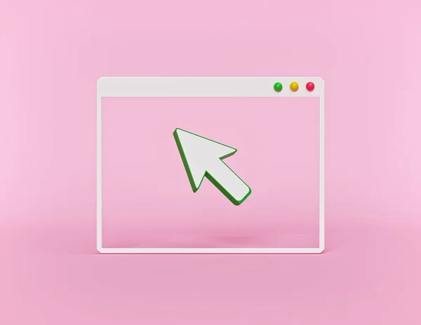 カーソル付きのコンピュータウィンドウ ウェブサイトの最小限のデザイン 3Dレンダリング ロイヤリティフリーのストック写真