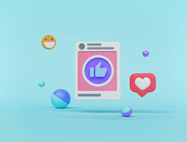 Sosyal ağ iletisi ve pastel mavi arkaplanda izole edilmiş simge gibi. Minimum konsept. 3d oluşturma