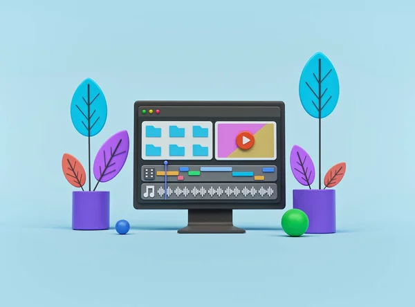 Приложение Интерфейса Видео Редактора Мониторе Компьютера Мультяшный Стиль Минимальный Дизайн — стоковое фото
