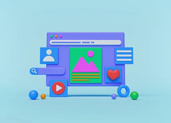 Modern bir web sitesi yaratma konsepti. 3d oluşturma