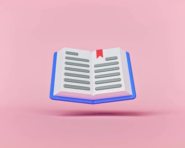 Çizgi film stili en az açık kitap Pastel pembe arka planda izole. 3d oluşturma