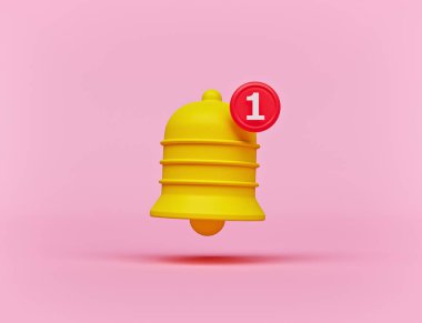 Pastel pembe arka planda en az uyarı çanı simgesi izole. Yeni bir bilgilendirme konsepti. Sosyal medya unsuru. 3d oluşturma