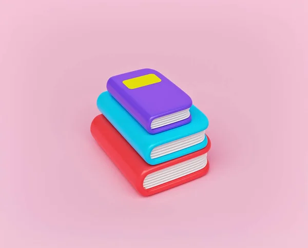 Pastel pembe arka planda izole edilmiş bir yığın renkli kitap. Eğitim tasarımı. 3d oluşturma