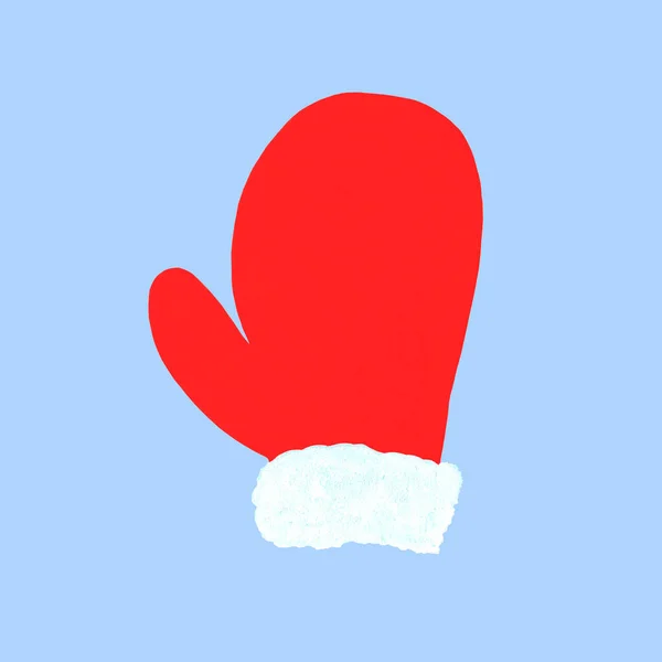 白い毛皮のかわいい赤いミトン 水彩画の平面図 新年の要素は クリスマスの装飾 — ストック写真